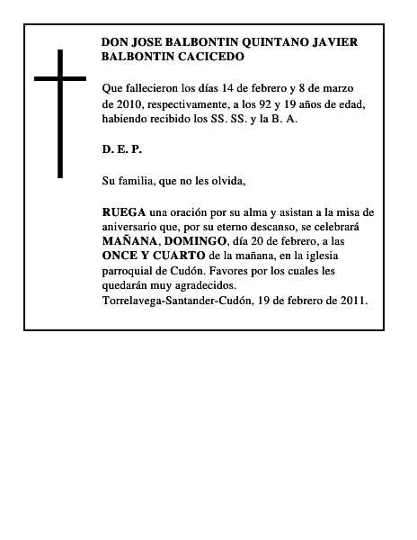 DON JOSE BALBONTIN QUINTANO JAVIER BALBONTIN CACICEDO
