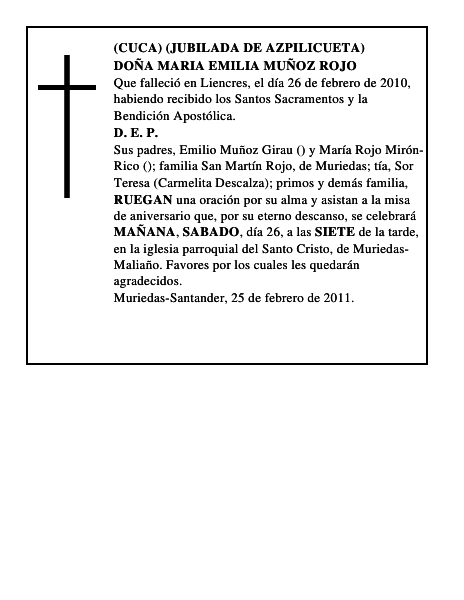 DOÑA MARIA EMILIA MUÑOZ ROJO