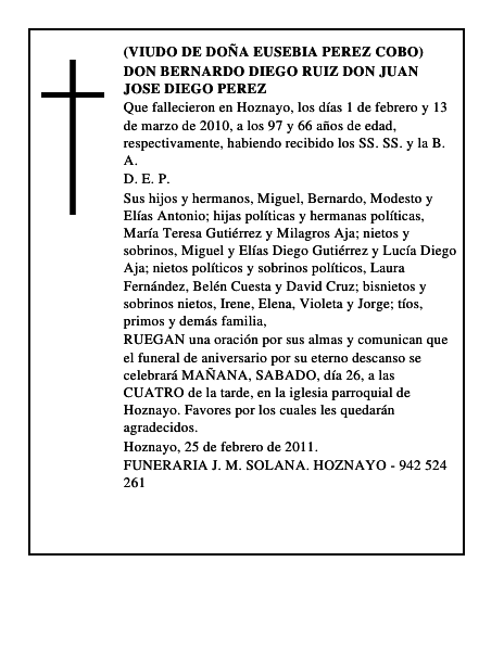 DON BERNARDO DIEGO RUIZ DON JUAN JOSE DIEGO PEREZ