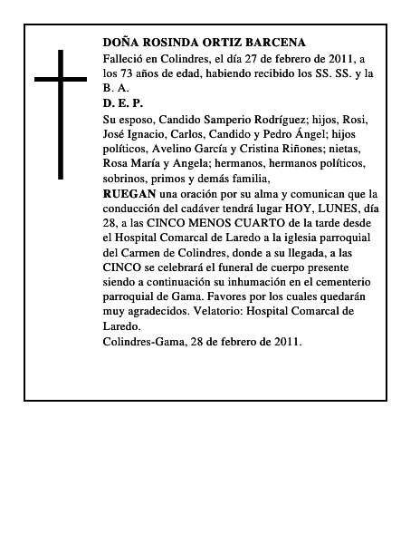 DOÑA ROSINDA ORTIZ BARCENA