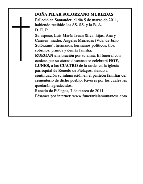 DOÑA PILAR SOLORZANO MURIEDAS