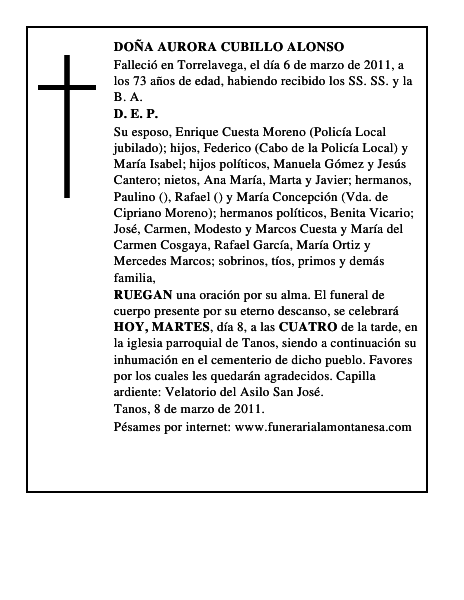 DOÑA AURORA CUBILLO ALONSO