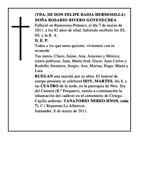 DOÑA ROSARIO RIVERO GOYENECHEA