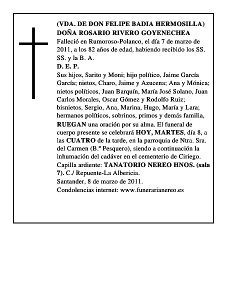 DOÑA ROSARIO RIVERO GOYENECHEA