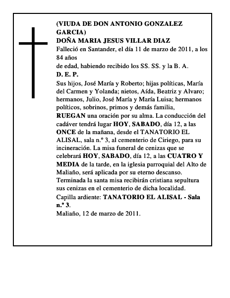 DOÑA MARIA JESUS VILLAR DIAZ
