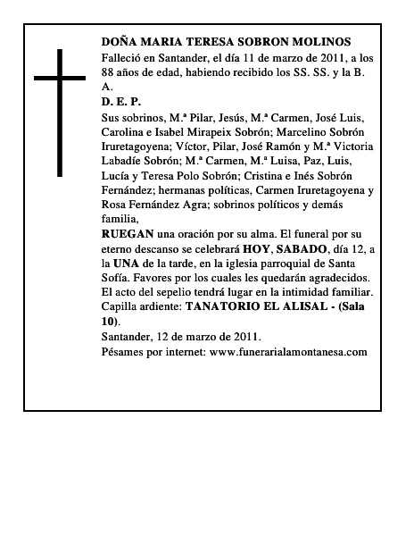 DOÑA MARIA TERESA SOBRON MOLINOS
