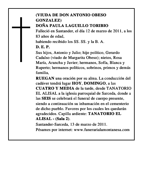 DOÑA PAULA LAGUILLO TORIBIO
