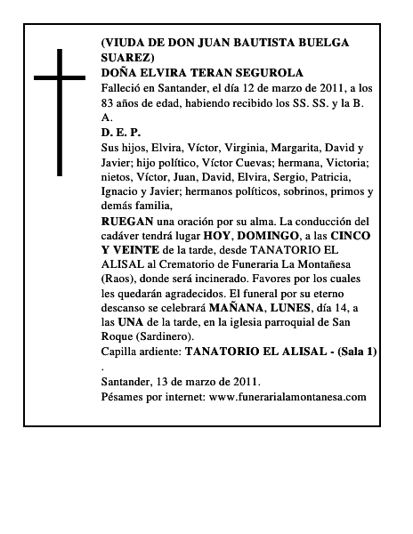 DOÑA ELVIRA TERAN SEGUROLA