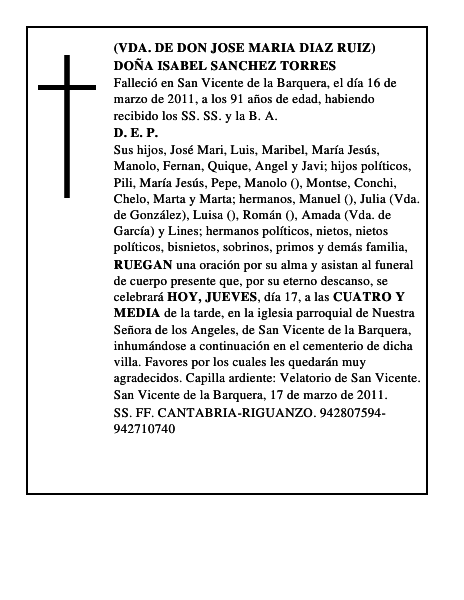 DOÑA ISABEL SANCHEZ TORRES