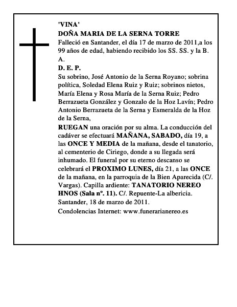 DOÑA MARIA DE LA SERNA TORRE