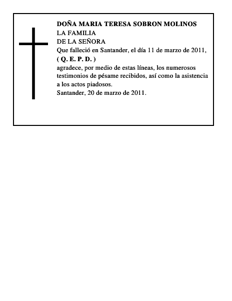 DOÑA MARIA TERESA SOBRON MOLINOS