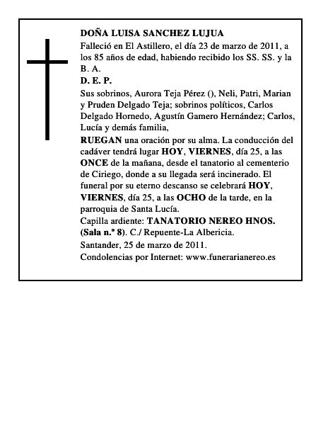 DOÑA LUISA SANCHEZ LUJUA