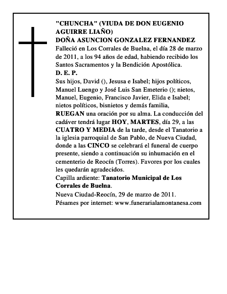 DOÑA ASUNCION GONZALEZ FERNANDEZ