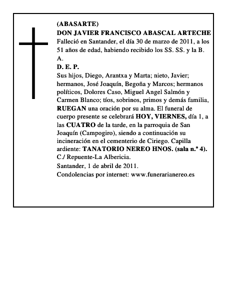 DON JAVIER FRANCISCO ABASCAL ARTECHE