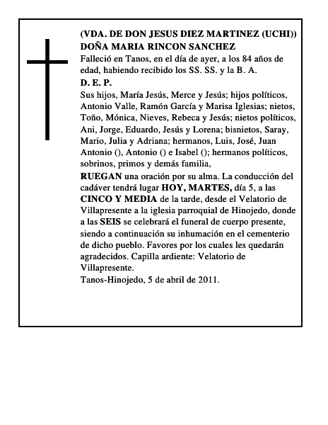 DOÑA MARIA RINCON SANCHEZ