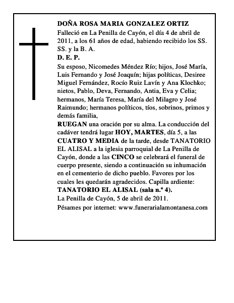 DOÑA ROSA MARIA GONZALEZ ORTIZ