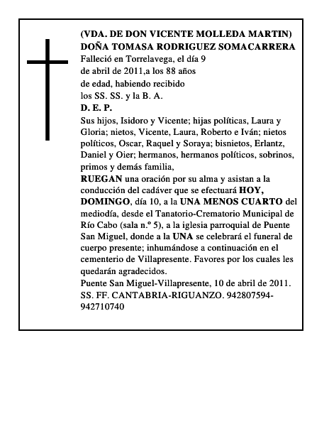 DOÑA TOMASA RODRIGUEZ SOMACARRERA