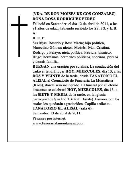 DOÑA ROSA RODRIGUEZ PEREZ