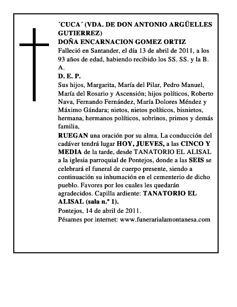 DOÑA ENCARNACION GOMEZ ORTIZ
