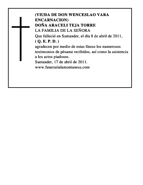DOÑA ARACELI TEJA TORRE
