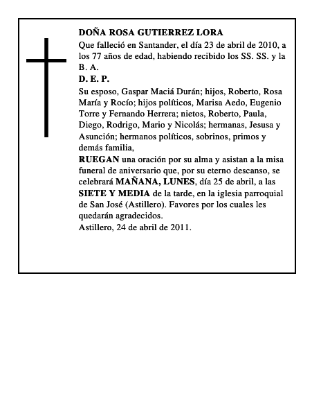 DOÑA ROSA GUTIERREZ LORA
