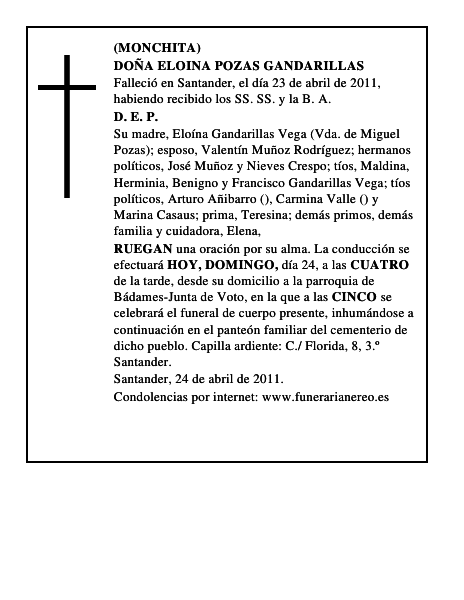 DOÑA ELOINA POZAS GANDARILLAS