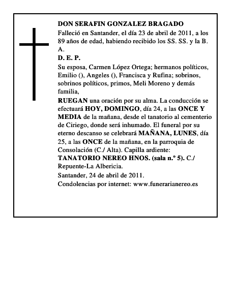 DON SERAFIN GONZALEZ BRAGADO