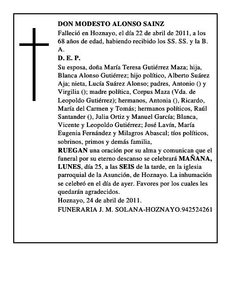 DON MODESTO ALONSO SAINZ