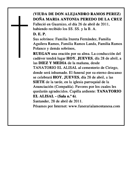DOÑA MARIA ANTONIA PEREDO DE LA CRUZ