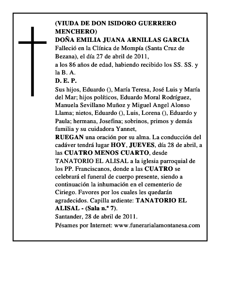 DOÑA EMILIA JUANA ARNILLAS GARCIA