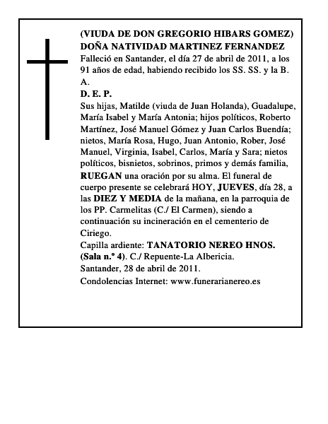 DOÑA NATIVIDAD MARTINEZ FERNANDEZ