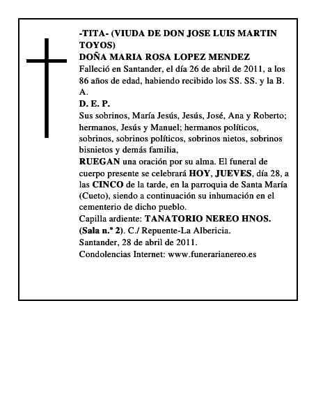DOÑA MARIA ROSA LOPEZ MENDEZ