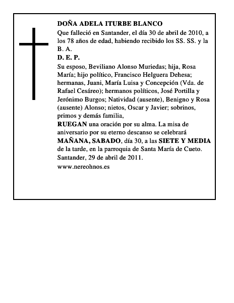 DOÑA ADELA ITURBE BLANCO