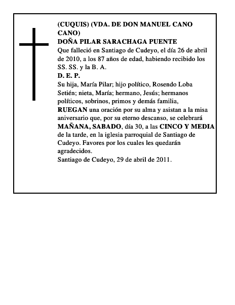 DOÑA PILAR SARACHAGA PUENTE