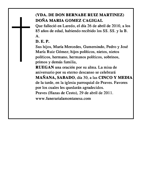 DOÑA MARIA GOMEZ CAGIGAL