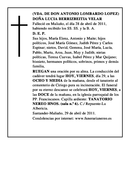 DOÑA LUCIA BERRIZBEITIA VELAR