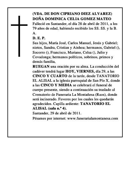 DOÑA DOMINICA CELIA GOMEZ MATEO