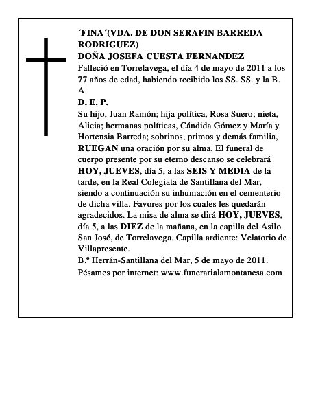DOÑA JOSEFA CUESTA FERNANDEZ
