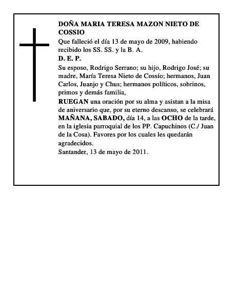 DOÑA MARIA TERESA MAZON NIETO DE COSSIO