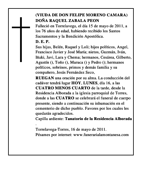 DOÑA RAQUEL ZABALA PEON