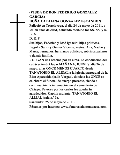 DOÑA CATALINA GONZALEZ ESCANDON