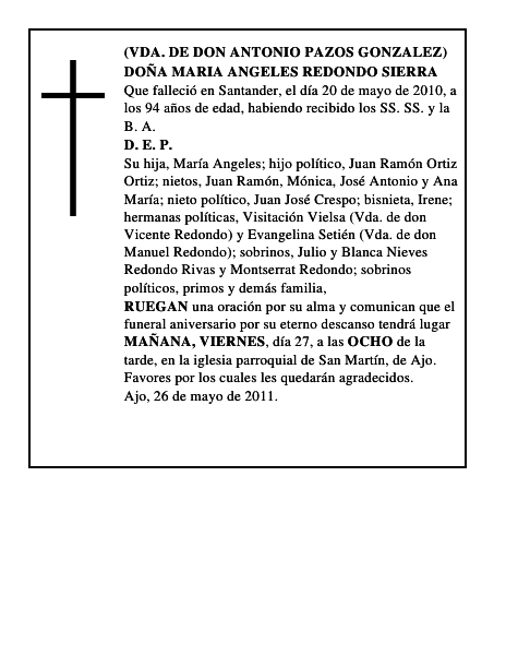 DOÑA MARIA ANGELES REDONDO SIERRA