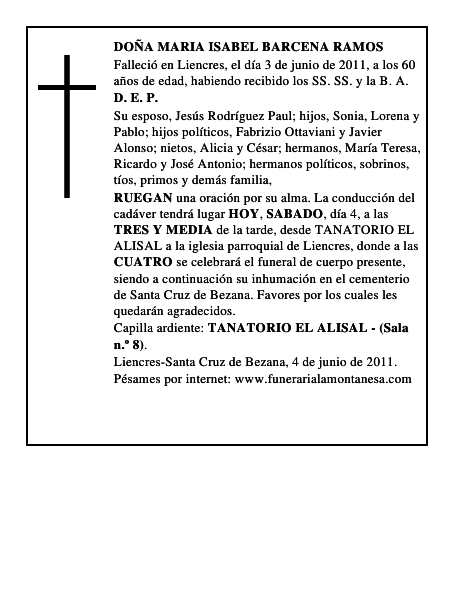 DOÑA MARIA ISABEL BARCENA RAMOS