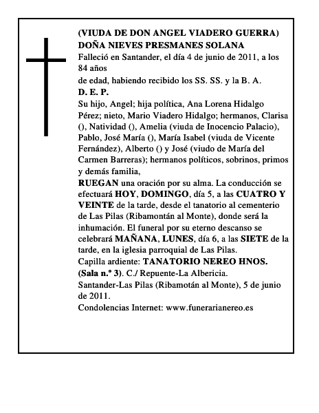 DOÑA NIEVES PRESMANES SOLANA