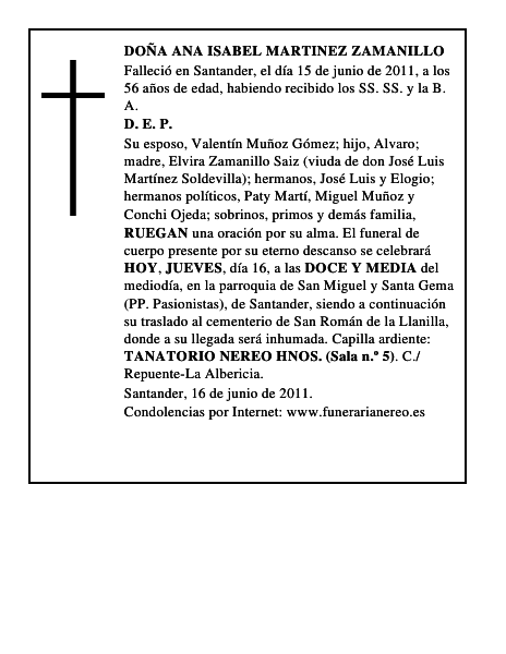 DOÑA ANA ISABEL MARTINEZ ZAMANILLO
