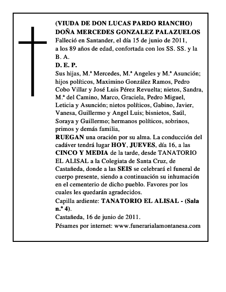 DOÑA MERCEDES GONZALEZ PALAZUELOS