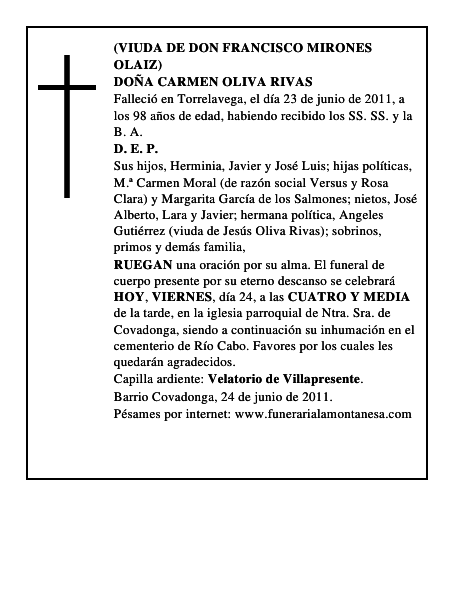 DOÑA CARMEN OLIVA RIVAS