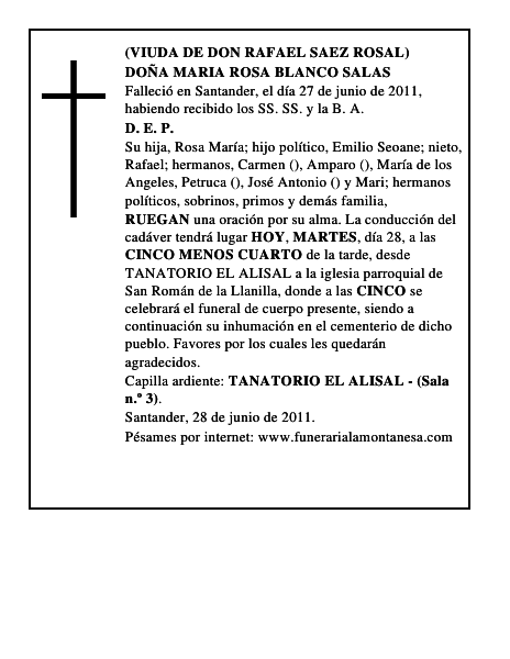 DOÑA MARIA ROSA BLANCO SALAS