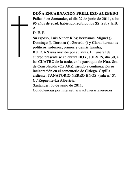DOÑA ENCARNACION PRELLEZO ACEBEDO