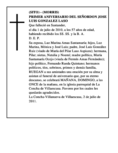 PRIMER ANIVERSARIO DEL SEÑORDON JOSE LUIS GONZALEZ LASO
